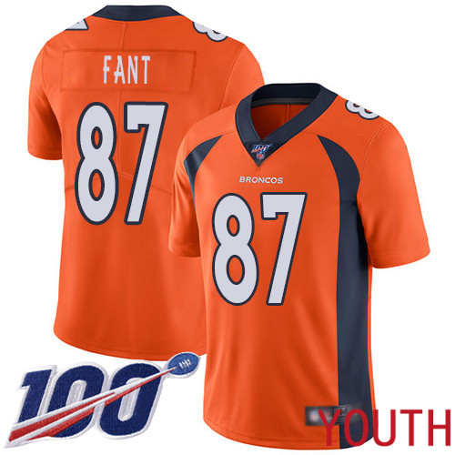 Youth Denver Broncos #87 Noah Fant Orange Team Color Vapor Untouchable Limited Player 100th Season Football NFL Jersey->youth nfl jersey->Youth Jersey